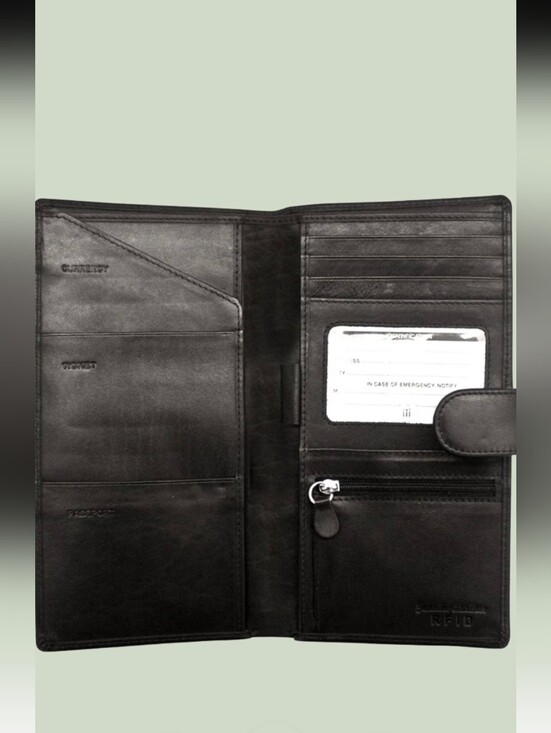 None Other - Leather Travel Wallet with RFID Protection - Black 100% Leather.